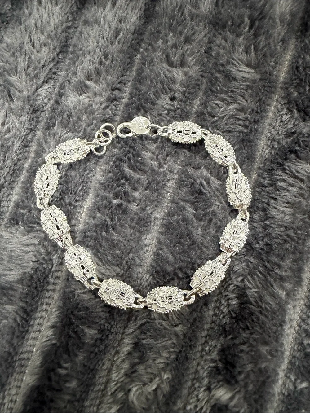 925 Sterling Silver Geometric Link Bracelet Classic Vintage Style Jewelry